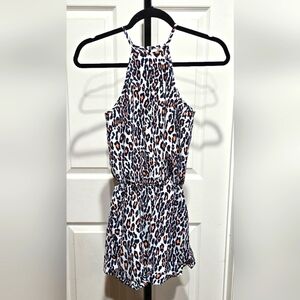 The Fifth Navy Blue & Peach Leopard Print Playsuit Romper